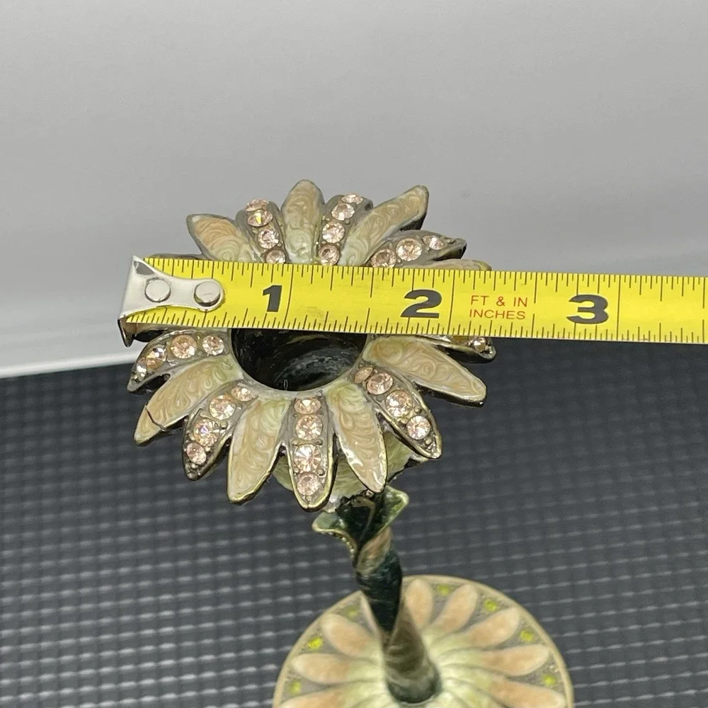 Vintage Enamel Solid Metal Candle Holder Candlestick Art Nouveau‎ Floral Jeweled